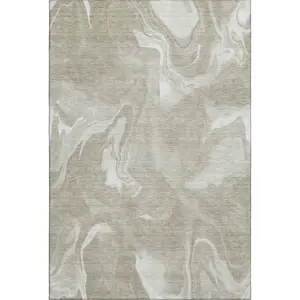 HomeRoots 665844 3x5 ft. Taupe & Ivory Dual-Color Abstract Transitional Area Rug, Antislip, Stain-Proof, Washable, Machine-Made Rectangle, UV Protection, Taupe Area Rugs, Antislip Area Rugs