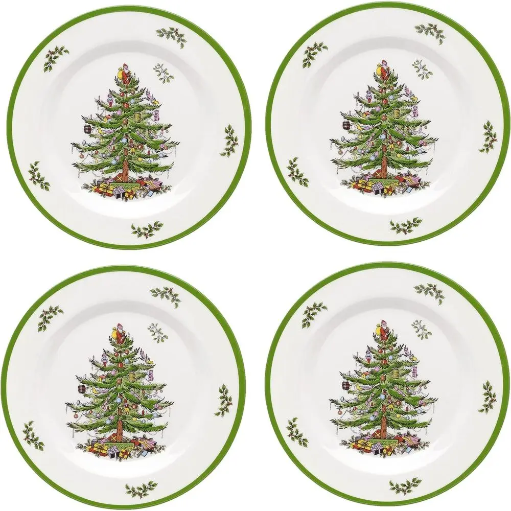 Spode Christmas Tree Melamine Salad Plate (Set of 4) - 8 Inch Shatterproof Serving Plate - Festive Tableware Dishwasher Safe Dinnerware