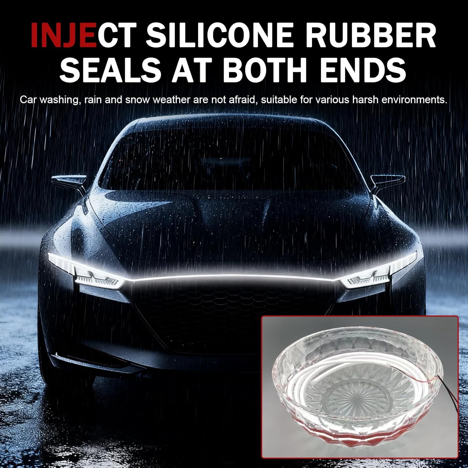 70 Inch Car Hood Light Strip White Waterproof Dynamic LED Hood Light Strip Universal 12V Exterior Flexible Daytime Running