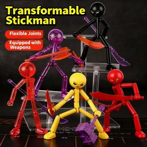 Cool Matchstick Figure Multi-Jointed Action Doll Building Blocks, Cool Walking Fighting Soldier Toy Model Set with Weapon Bag, Figures Combo