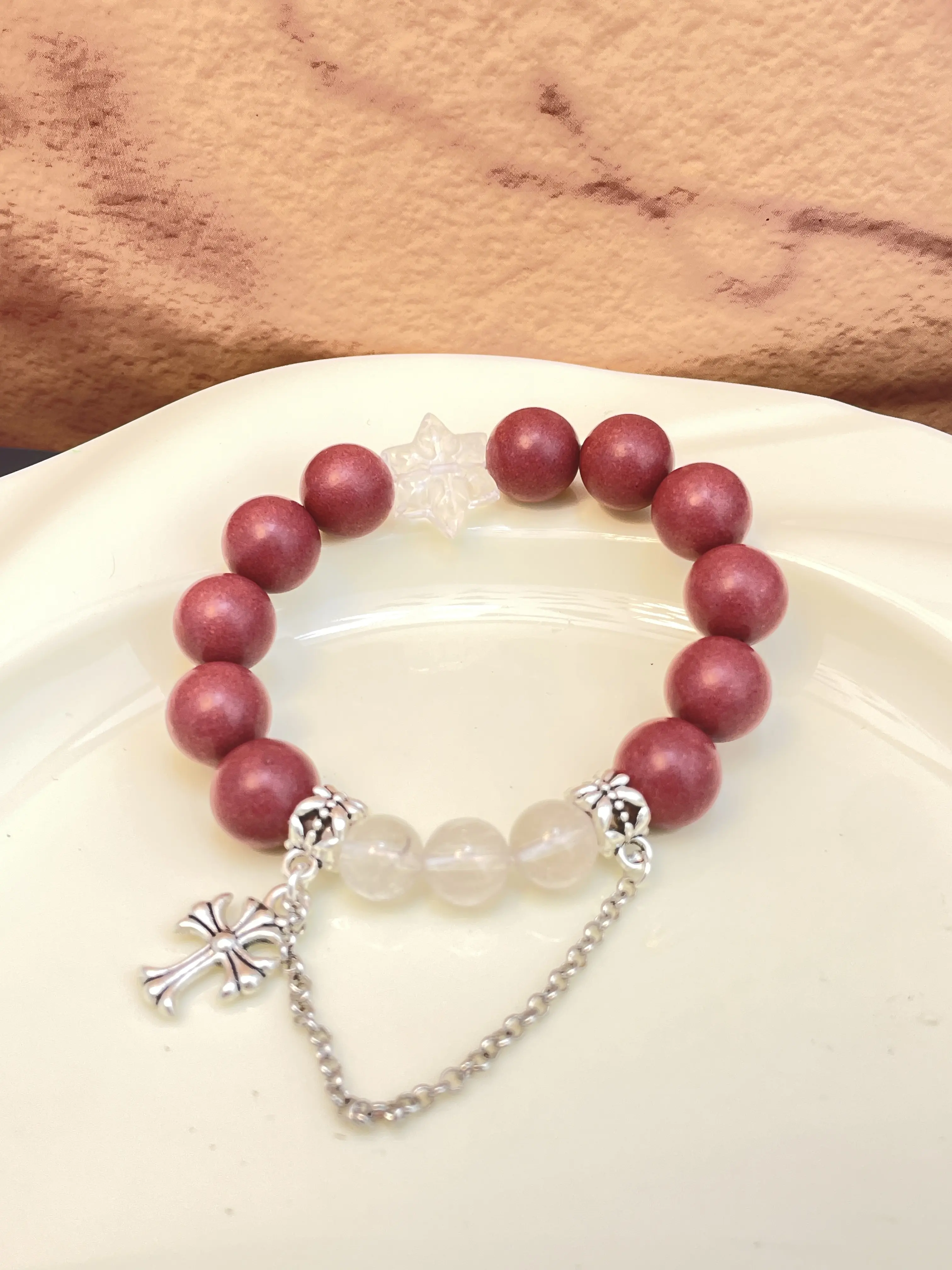 12MM Rose Floral incense aromatherapy bracelet for balance and protection Crosss and Hexagram