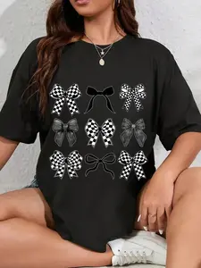 100% Cotton Unisex Coquette Bow Checkered Flag Race Car Racing Women Cute T-Shirt