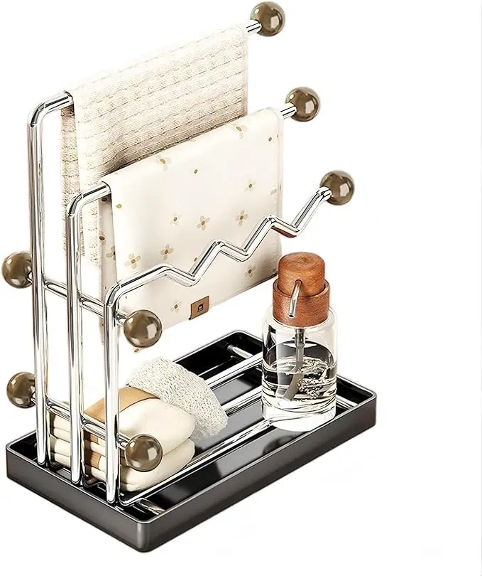 Modern Bathroom Organizer with 4-Tier Storage for Towels, Soap, and Essentials - Sleek Design for Home Use