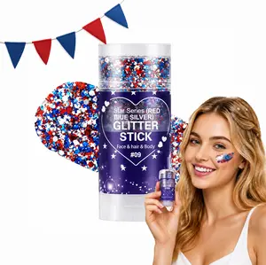 4th of July Glitter Stick Makeup Products - Red, White & Blue Body & Hair Sparkle, Easy-Apply Waterproof Long-Lasting Glitter Gel for Independence Day Party, Festival