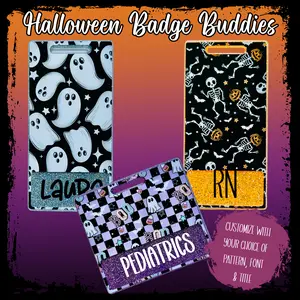 Halloween Badge Buddies - Custom Badge Backers - Personalized ID Badge Holders - Handmade Gifts for Nurses, Teachers & Office Workers