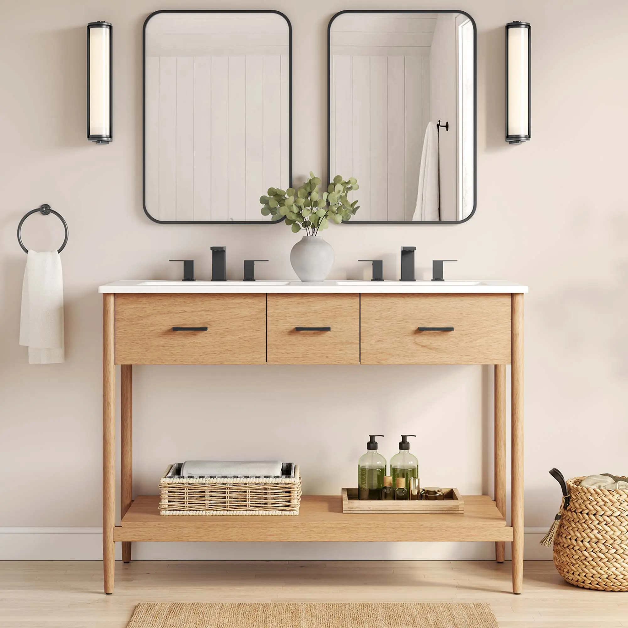 Zaire 48" Double Sink Bathroom Vanity in Natural White