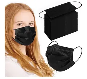 100Pcs Black Disposable Face Mask, 3 Ply Black Face Masks with Soft Elastic Ear loops