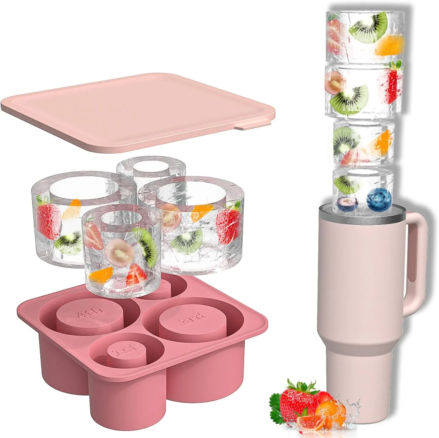 Suitable for Stanley 4-in-1 Silicone Ice Cube Tray – Multi-Size Ice Mold for Every Drink – Easy-Release, No-Spill Design – Keeps Drinks Cold Longer – BPA-Free & Durable – Pink