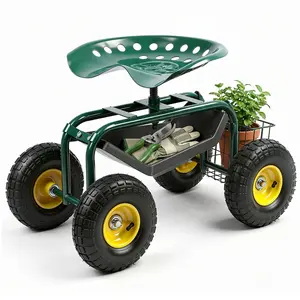 Garden Cart Gardening Workseat with Wheels Rolling Work Seat Adjustable 360 Degree Swivel Seat Basket Tool Tray Patio Wagon Scooter for Lawn Yard Outdoor Planting Green