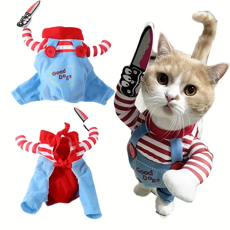 Halloween Cat Party Costume Cute Pet Funny Doll Outfit Cat Transformation with Knife Funny and Quirky Cat Costume