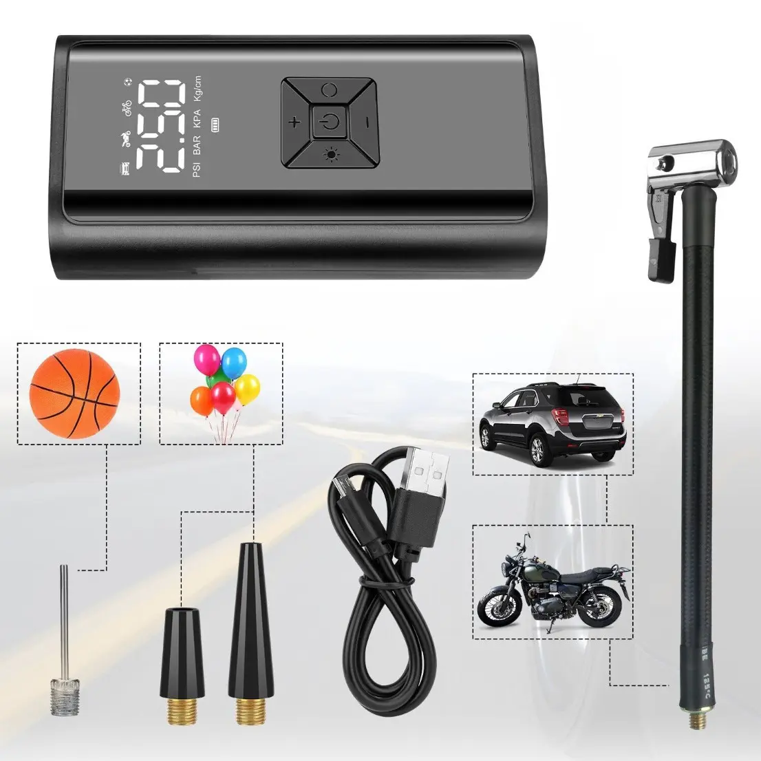 Wireless Electric Tire Air Pump 150PSI, Digital Pressure Gauge, Automatic Stop Function, Compact Cordless Inflator for Daily Commuting, Travel and Outdoor Emergency Use