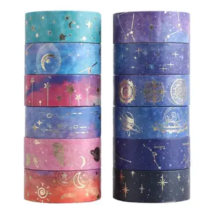 Galaxy Purple Washi Tape -  Foil Washi Masking Tape with Constalation, Blue Sky, Moon, , Celestial,  for  Journal, DIY Crafts