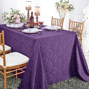 90"x156" Seamless Rectangular Floral Damask Jacquard Polyester (240 GSM) Tablecloth - Eggplant (1pc)