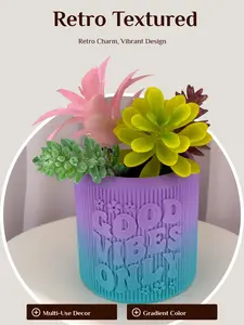 Good Vibes Only Planter – Retro Flower Pot in Cosmic Cake Gradient