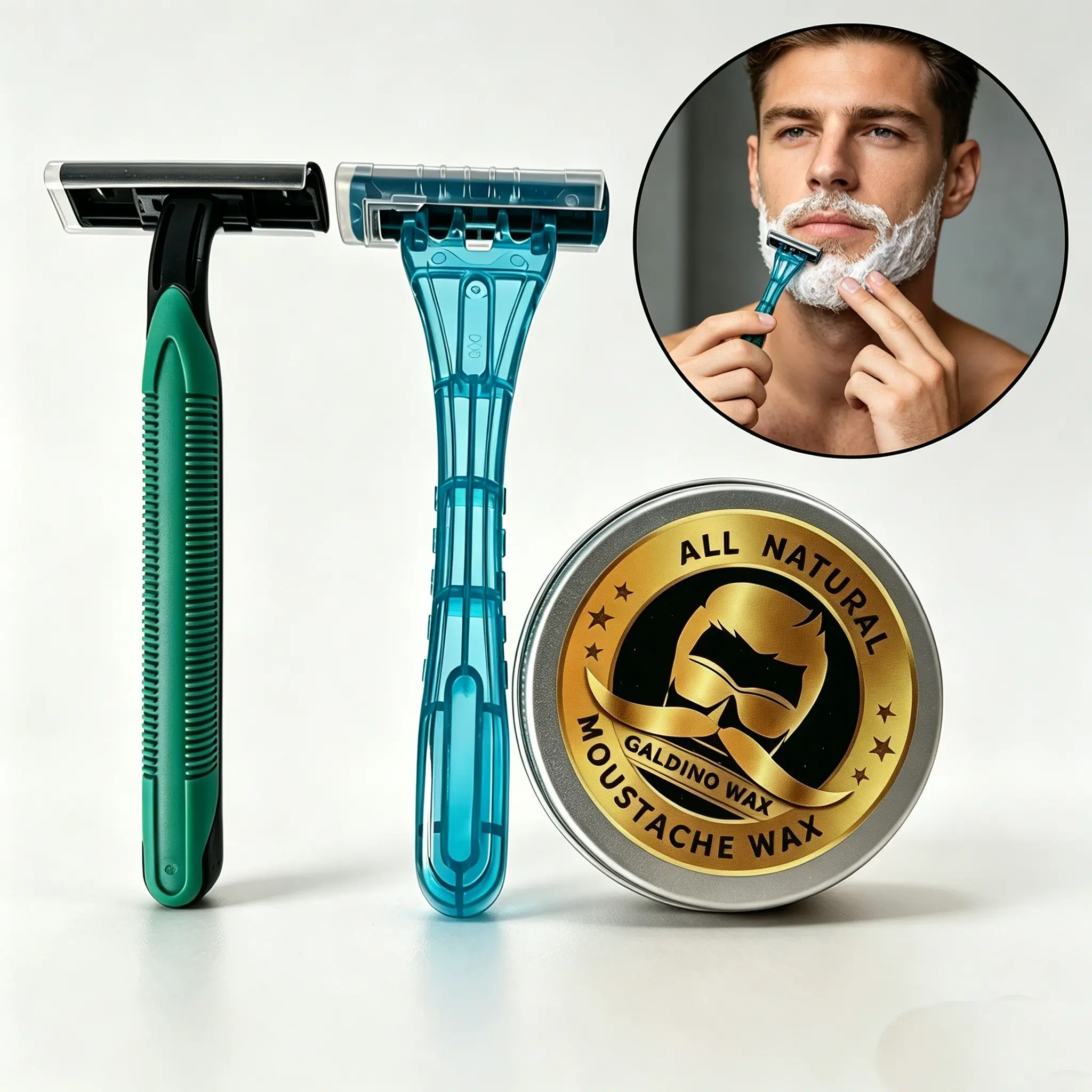 Men's One-Stop Grooming Kit, Disposable Razor + Natural Long-Lasting Beard Wax, Gentle Daily Shaving Set, Essential Men's Care Products, Hair Removal Tool