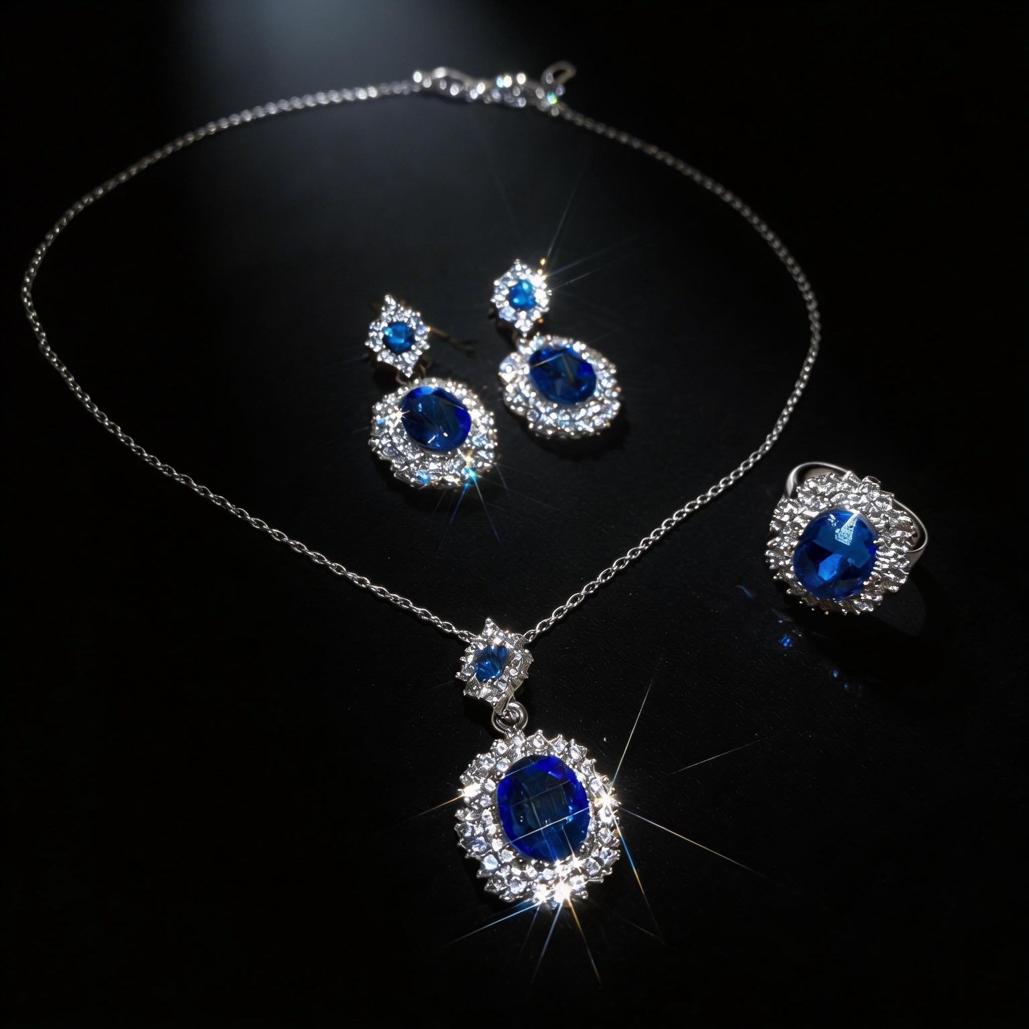 Hypoallergenic Blue Sapphire Jewelry Set for Women, Necklace Earrings Ring 3Pcs, Perfect Gift for Birthday Anniversary Valentine's Day Christmas, Ideal for Wedding, Prom, Party, Daily Wear & Formal Occasions, Skin-Friendly Luxury Accessory