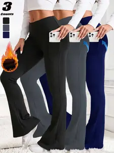 Women's Warm Fleece Lined Yoga Pants, High Waisted Thick Tapered Leggings for Fall & Winter, Supportive & Comfortable Fitness Trousers, Flared Yoga Bottoms