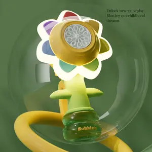Bath toy, Summer Toy Gift for Indoor Outdoor Birthday Wedding Party,Bubble Machine for Adults Kids,Seven-color Flower Bubble Machine，Handheld Design，Night Light ，Large Bubble Output，usb rechargeable， Sunflower， Portable Round，Colorful Multifunction Play