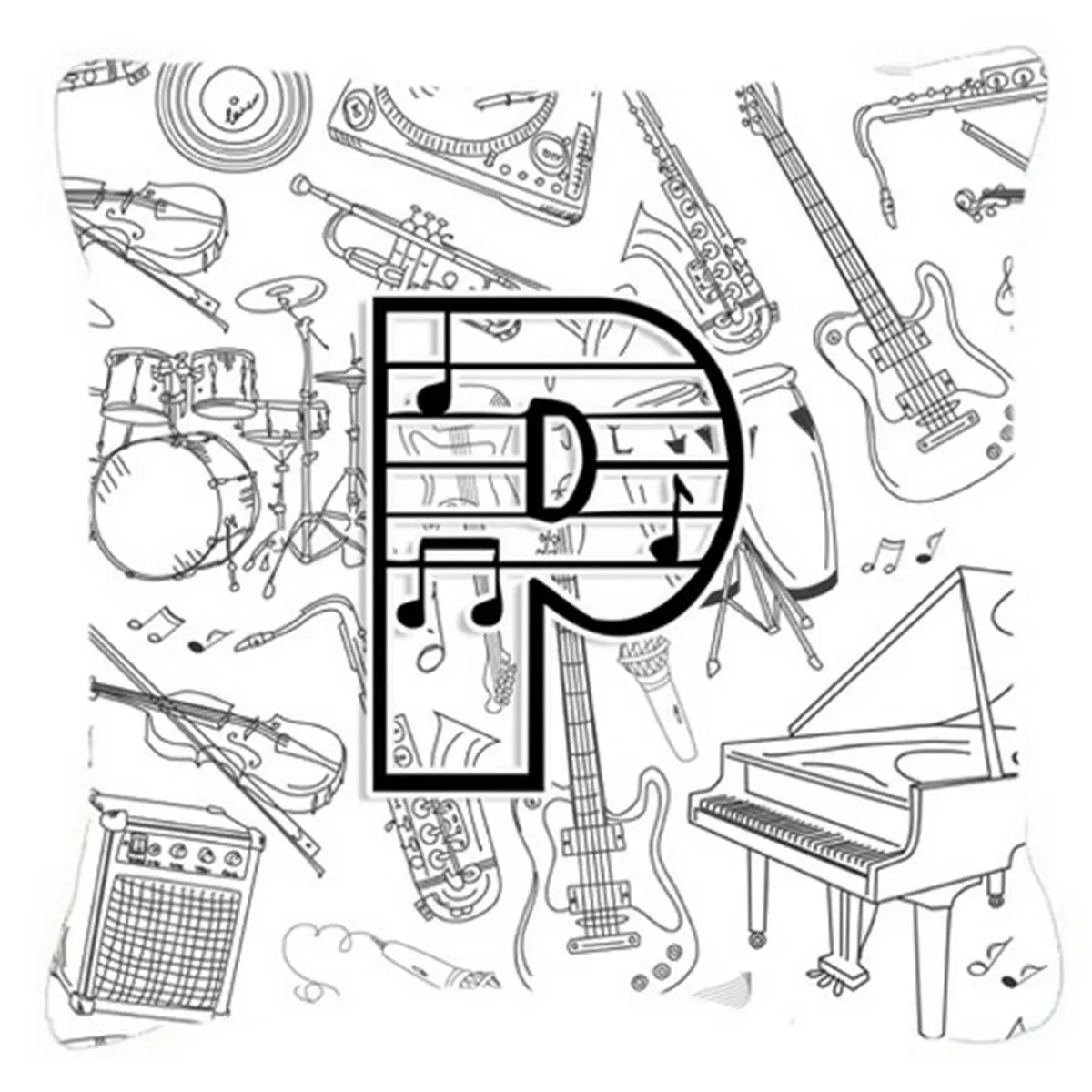 Letter P Musical Note Decorative Heavyweight Canvas Fabric Pillow, 14x3x14in, Outdoor/Indoor Use, Fade-Resistant, Machine Washable