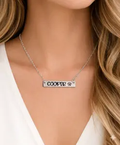 Personalized Paw Print Name Necklace, Custom Pet Name Bar Necklace, Dog Mom Jewelry, Pet Memorial Gift, Silver/Gold Name Necklace