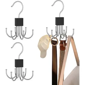 One Hook Holds It All! 3Pcs Rotatable Belt & Hat Organizer - Multi-Purpose Closet Hanger for Scarves, Ties, Tank Tops, Bras & Purses, Space-Saving Storage Solution