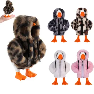 7-Inch Desk Goose Statue Outfit Leopard Print Hoodie Costume with Zipper for Holiday Outfit Dressing Clothes