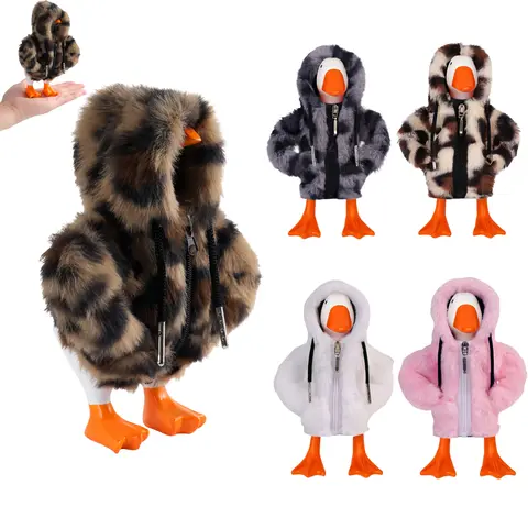 7-Inch Desk Goose Statue Cosplay Costume - Polyester Leopard Print Zipper Hoodie Clothes, Fun Gift for Enthusiasts & Office Coworkers for Costume Parties (Toys & Hobbies DIY Specialty Supply)