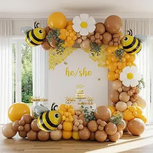 113pc Bee balloon garland arch kit brown yellow sand white balloon with daisy balloons for Birthday Party Gender Reveal baby shower bride to bee decorations