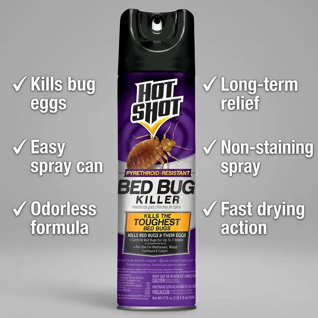 Hot Shot Bed Bug Killer Aerosol Spray - 18 Count 17.5 oz Home Pest Control Supplies, Fume-Free, Child-Resistant, 12-Month Protection, Indoor Use, Insecticidal Spray for Cockroaches, Dust Mites, Clothes Moths, Fleas/Ticks, Home Supplies