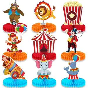 9Pcs Carnival Party 3D Honeycomb Centerpieces Decorations Set, Circus Table Center Piece for Carnival Theme Party Decorations Circus Party Supplies