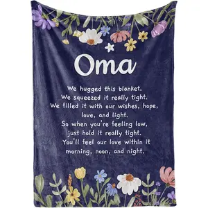 Oma Gifts, Grandma Gifts for Oma, Flannel Throw Blankets on Mother's Day, Christmas, Birthday, 50" x 65", Blue Flowers