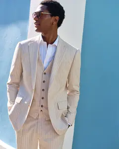 Express Slim Striped Linen-Blend Stretch Suit Jacket