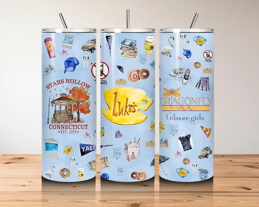 Gilmore Girls 20oz Skinny Tumbler, Stainless Steel Travel Cup with Straw, Stars Hollow Inspired Coffee Tumbler, Slim Insulated Drink Cup, Coffee Lover Gift, TV Fan Tumbler