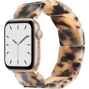 *WBA-062-LYZ Upgraded Stretchy Resin Watch Band Compatible with Apple Watch for Women, Men, Tortoise Shell Fashion Watch Strap Bracelet Wristband for iwatch Series Ultra/10/9/8/7/SE/6/5/4/3/2/1, 38/40/41/42mm, 42/44/45/46/49mm, Rectangle Version