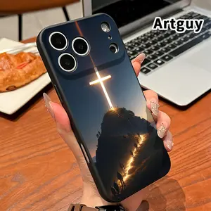 Shining Cross Christ Pattern Straight Edge Phone Case Soft Case for iPhone 17 16 15 14 Pro Max 13 12 11 Air XR XS Plus Shockproof Drop Protection Rugged Durable Silicone Cover