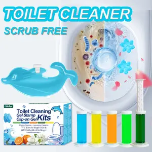 Toilet Cleaning Gel Stamp Set, No Brush Needed, Long-Lasting Fresh Scent, 5 Fragrances, Dolphin Shape Strong Cleansing Deodorizing, Toilet Bowl Cleaners