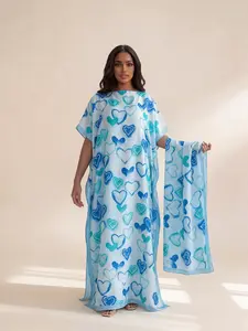 Women's Elegant Striped Fitted Robe Set, Long Dress + Headscarf Scarf Hairband, Beach Sun Protection Satin Silk Shawl, All Seasons Fashion, Heart
