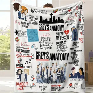 A soft and durable blanket featuring a Grey's Anatomy print, perfect for home or holiday parties, and a great gift for fans of the show.