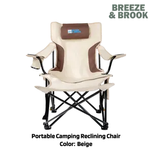 Breeze&Brook portable reclining outdoor camping chair with armrests, detachable footrest and adjustable backrest with 4 angles, folding lounge fishing chair with cup holder, storage bag and pillow