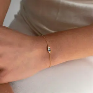 Opal & Diamond Gemstone Bracelet • Dainty Birthstone Charm Bracelet • Opal Jewelry • Birthday Gift for Her • BR023