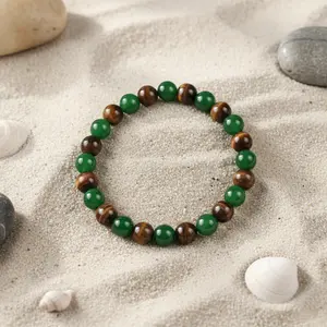 Adjustable Crystal Money Bracelets for Women Aventurine & Tiger-Eye Stone Beaded Bracelet Wealth Attraction Feng Shui Good Luck Elastic Bracelets Natural Healing Protection Jade Spiritual Jewelry