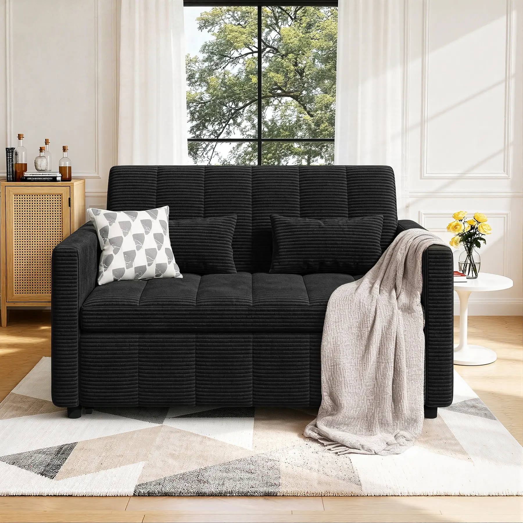 Sleeper Sofa Bed,3-in-1 Convertible Pull Out Couch with Adjustable Backrest for Living Room,Loveseat Sofa Bed with Side Pockets,Easy Assembly