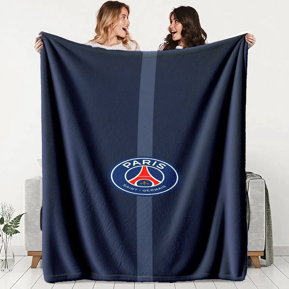 Paris Saint-Germain Team Logo Blanket, Multi-Color Polyester Fabric, Perfect for Sofa Naps and Fan Decor, Psg Support Gift