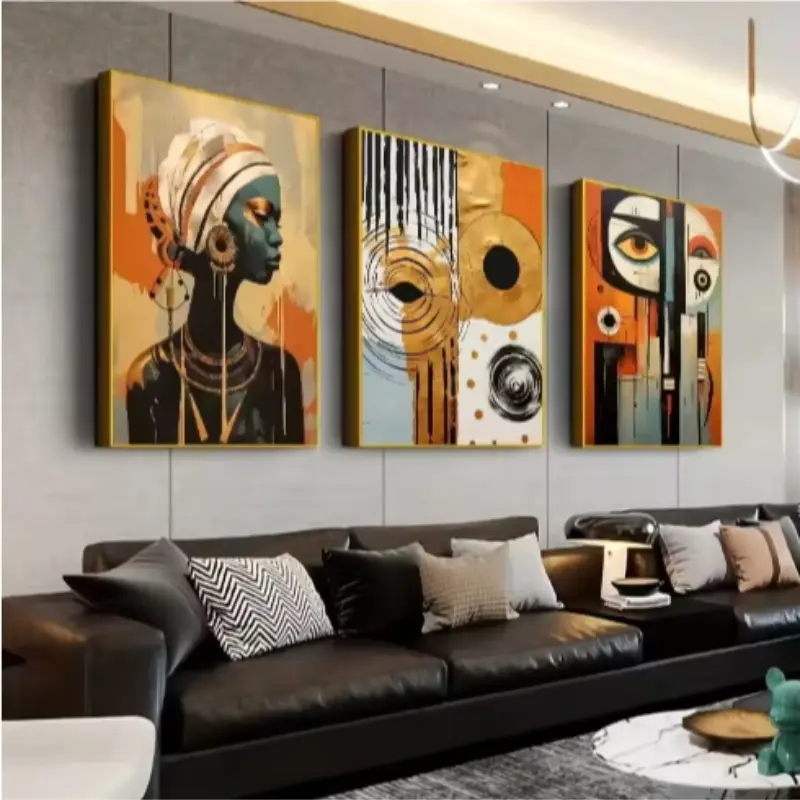 3pcs Frameless Abstract Ethnic Posters African Boho Wall Art, Set of Bohemian Oil Paintings for Bedroom Living Room Decor Artwork