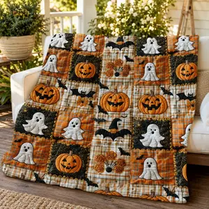 Halloween Pumpkin Ghost printing Blanket Autumn Flannel Throw Cozy Holiday Decor Perfect For Fall Season Plaid Bedding Throws Sofa Couch Adults Aesthetic Fall Room Decor Spooky Cute Microfiber Fleece Warm Gift For Friends