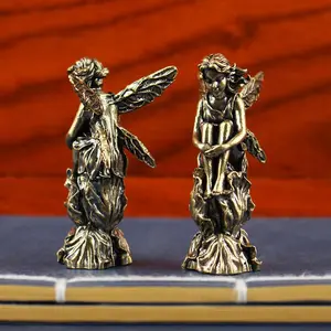God of Love Retro Copper Cupid Statue Small Ornaments Brass Angel Figurines Desktop Decorations Home Decor Accessories for Room