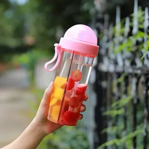 Creative Dual Compartment Plastic Cup, Portable Carry Handle Straw Cup, Student Office Fitness Outdoor Car Water Bottle, Hydration Bottle, Leakproof Durable Simple Design