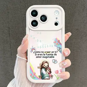 Cute Cartoon Jesus Phone Case for iPhone 17 16 15 14 13 12 11 Pro Max Plus Air Spanish Bible Quote Faith Shockproof Full Coverage Camera Protection Soft Silicone Cover Durable Shell Trendy Gift Idea TYJT260409010 Rustic
