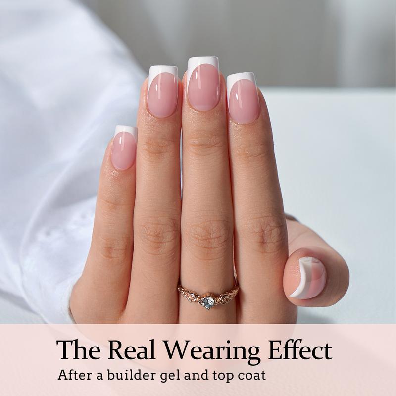 BTArtboxnails XCOATTIPS Press on Nails - 150pcs White french Pink Short Square or Almond or Coffin French Tips, Pink Soft Gel False Nail, Soak Off Acrylic Fake Nails Extensions