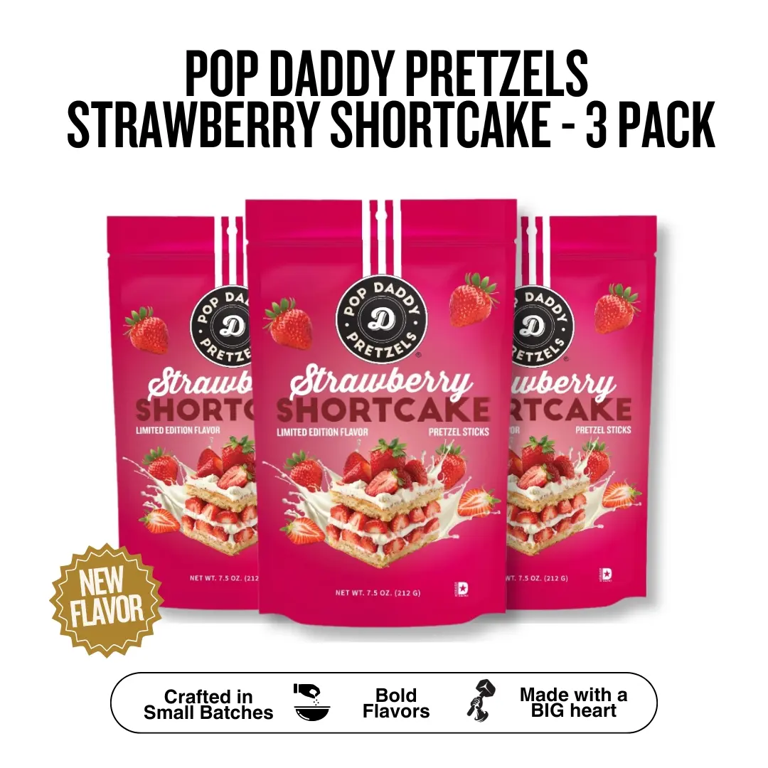 Pop Daddy NEW Strawberry Shortcake Pretzels | 3-Pack | 7.5oz Individual Bags | Seasoned Pretzels Sticks